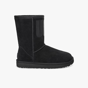 Ugg Classic Short Rubber Logo Women Classic Boots Black (0731WZANG)